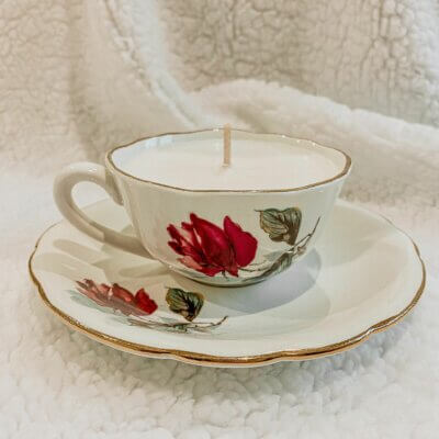 Bougie tasse de thé fleur « rose »
